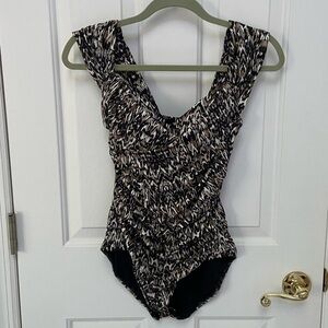 Badgley Mischka Black, White and Brown One Piece Swimsuit